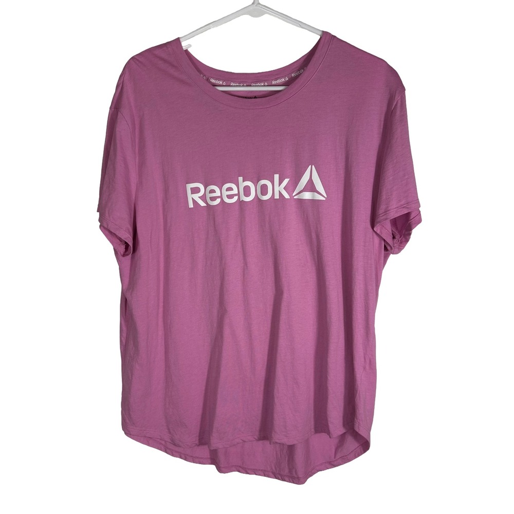 Reebok Womens XL Graphic T-Shirt Mauve Pink‎ Short Sleeve Delta Logo Curved Hem